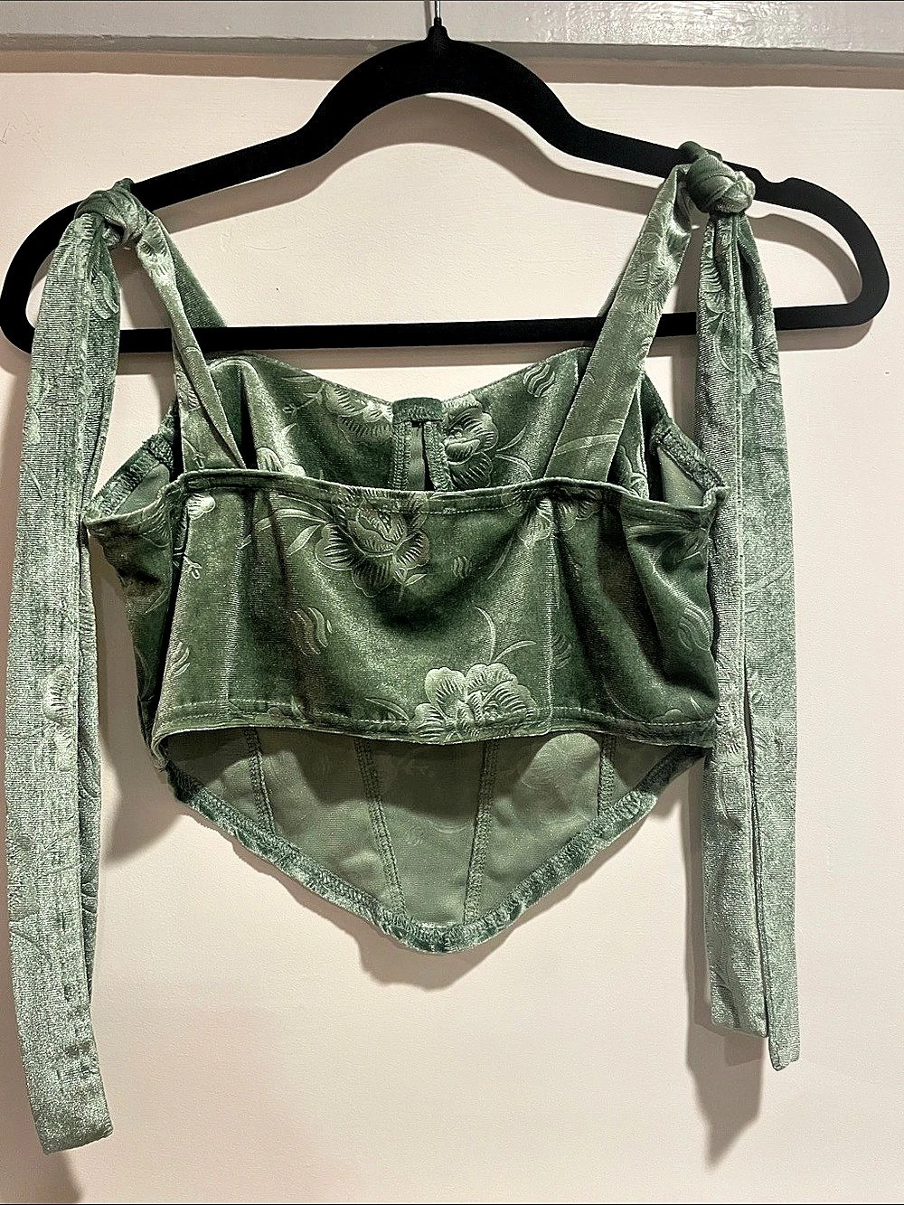 Fairycore Baddie CIDER Green Floral Embossed Sage Velvet Corset Top  M - Picture 3 of 9